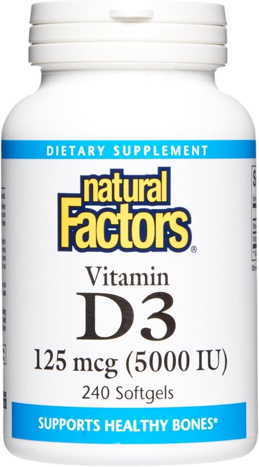 Bottle of Natural Factors Vitamin D3 5000 IU softgels