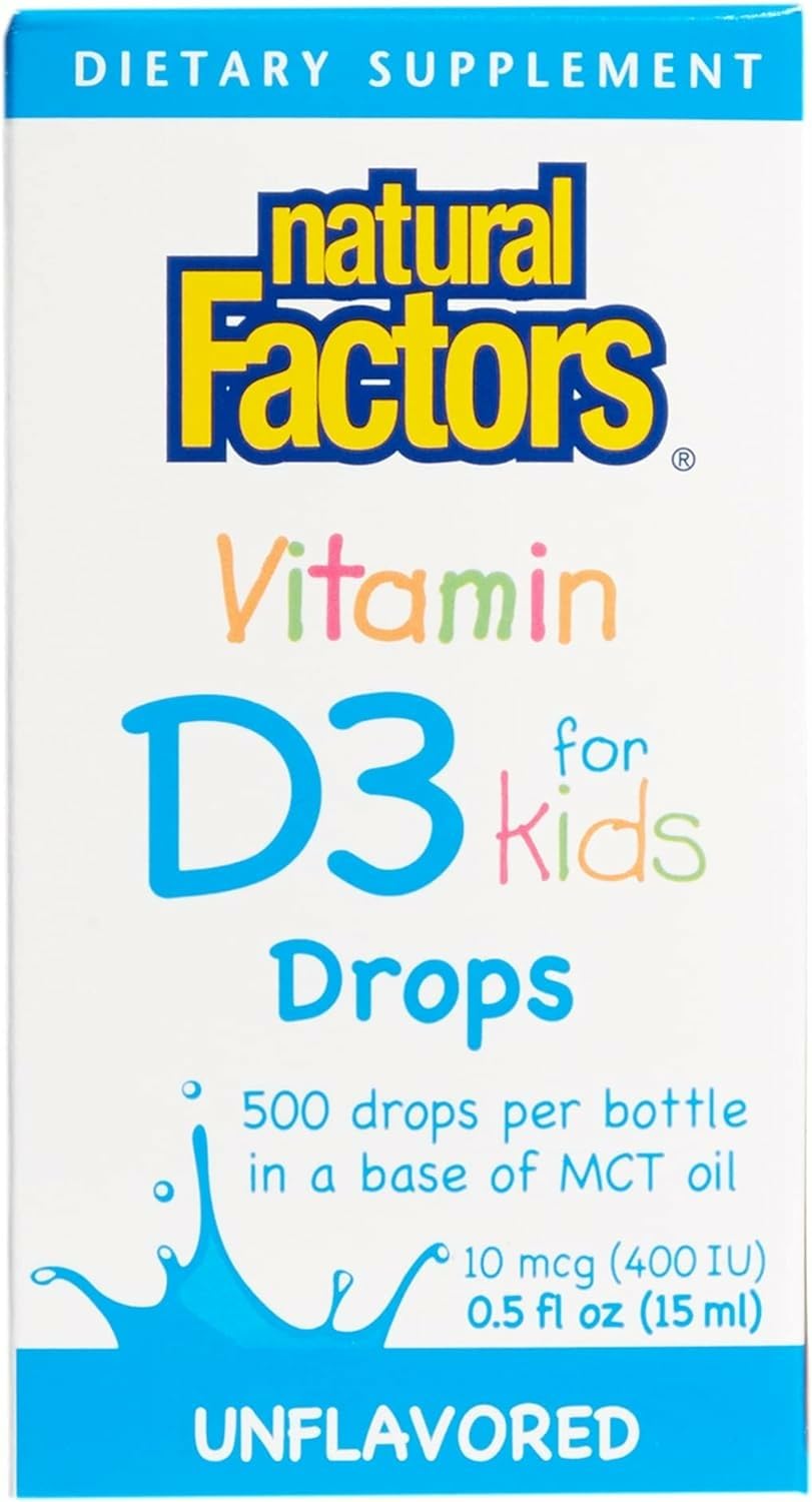 Bottle of Natural Factors Vitamin D3 Drops 400 IU for Kids 0.5 fl oz