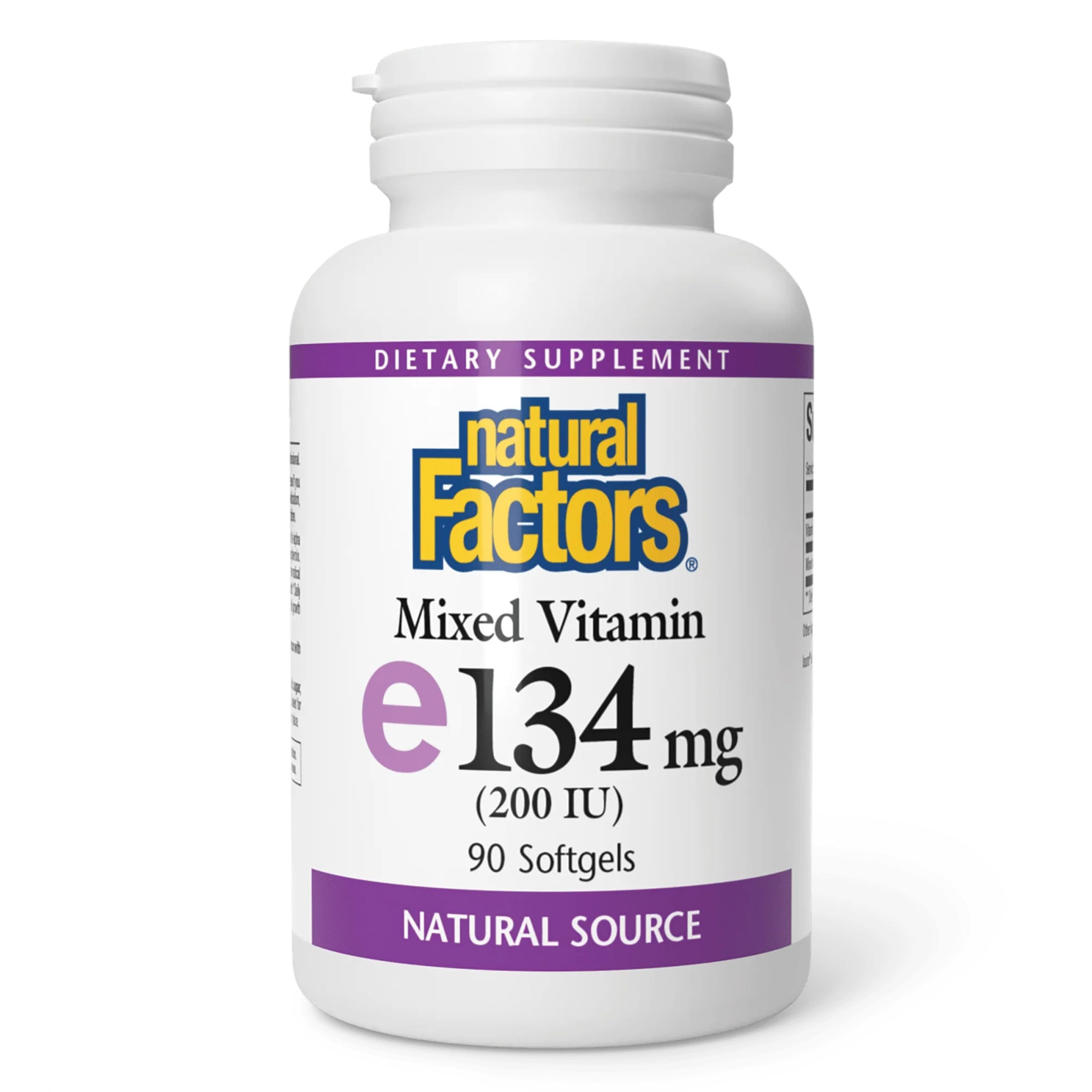 Bottle of Natural Factors Vitamin E 200 IU softgels
