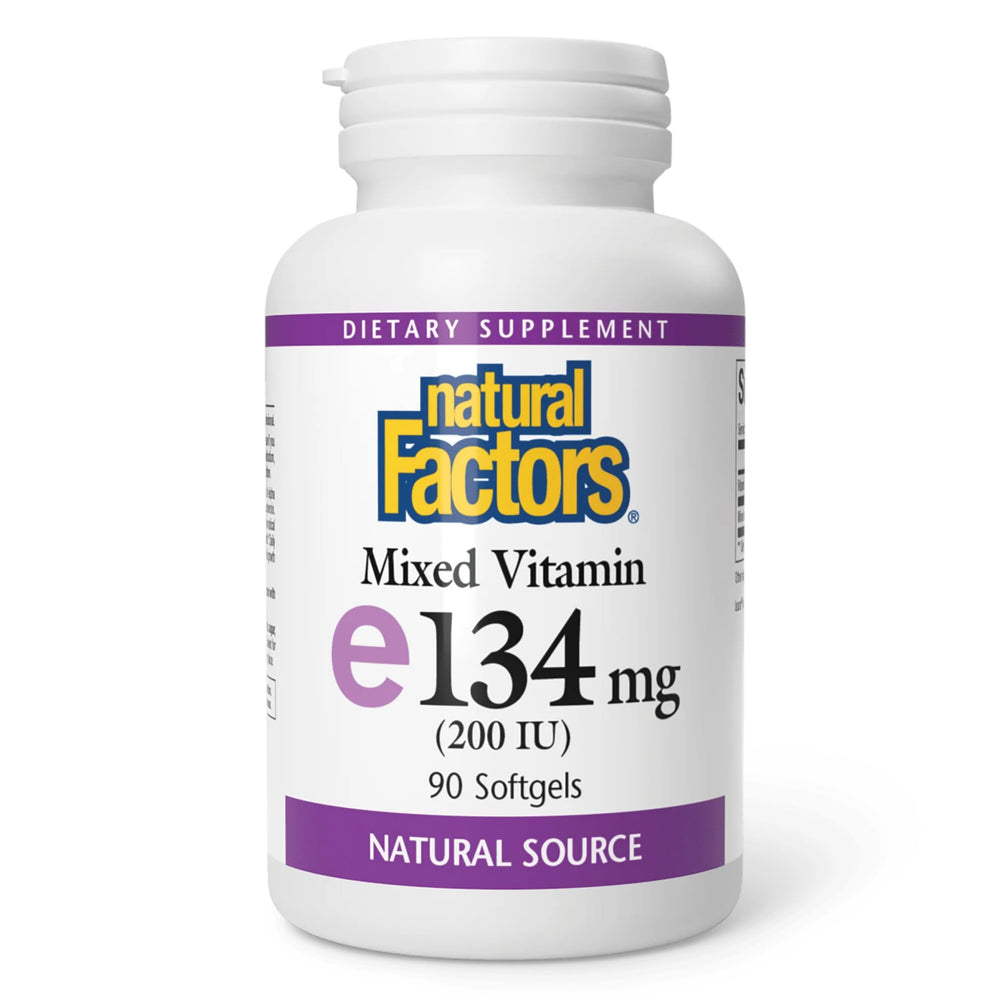 Bottle of Natural Factors Vitamin E 200 IU softgels