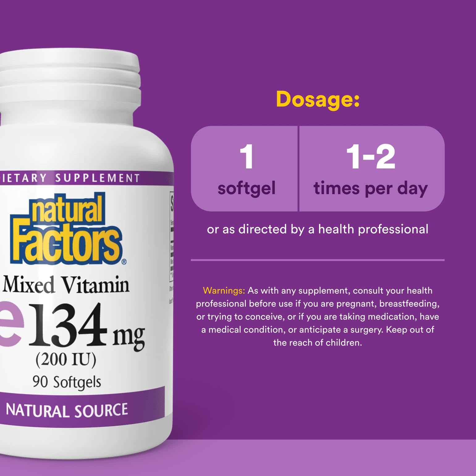 Natural Factors Vitamin E product label and supplement facts