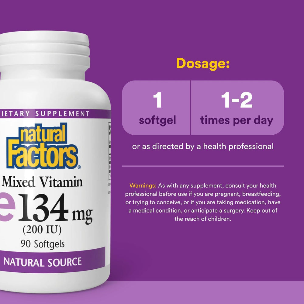 Natural Factors Vitamin E product label and supplement facts