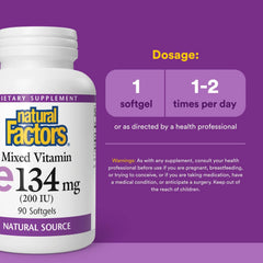 Natural Factors Vitamin E product label and supplement facts