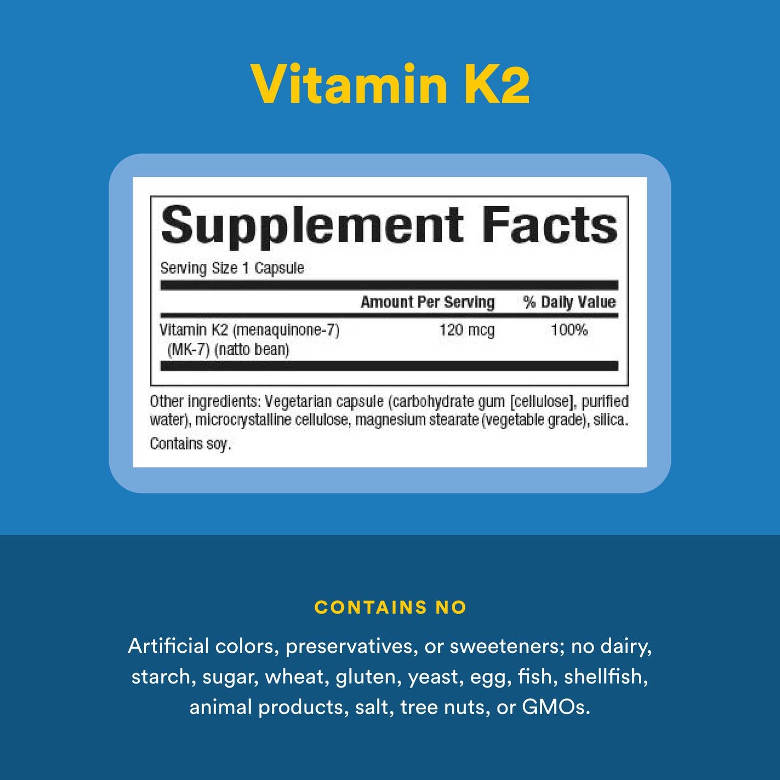 Ingredients and supplement facts label for Natural Factors Vitamin K2 MK-7