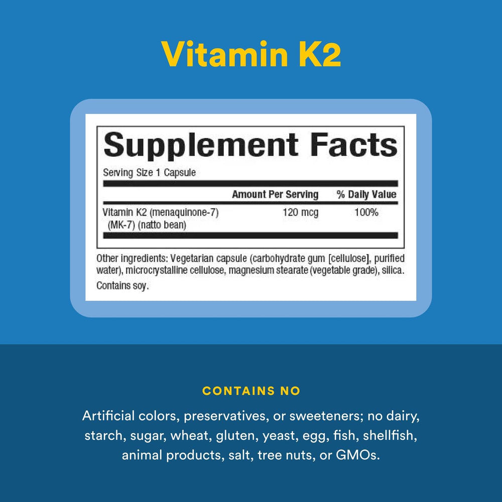 Ingredients and supplement facts label for Natural Factors Vitamin K2 MK-7
