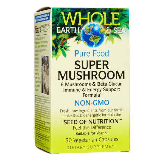 Front view of Natural Factors Whole Earth & Sea Super Mushroom bottle