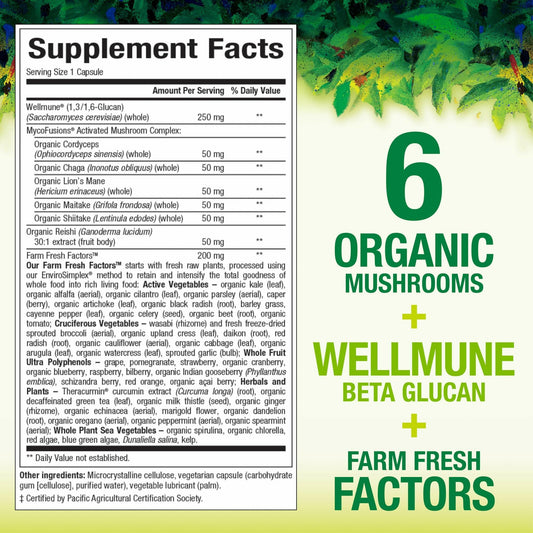 Product label showing Super Mushroom name and capsule count