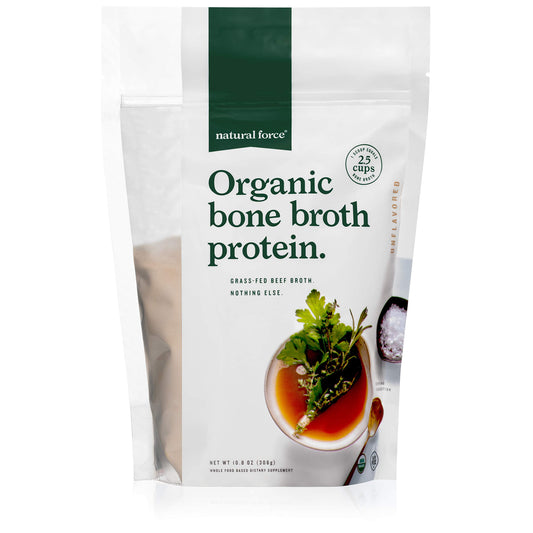 Natural Force Organic Bone Broth Protein powder tub