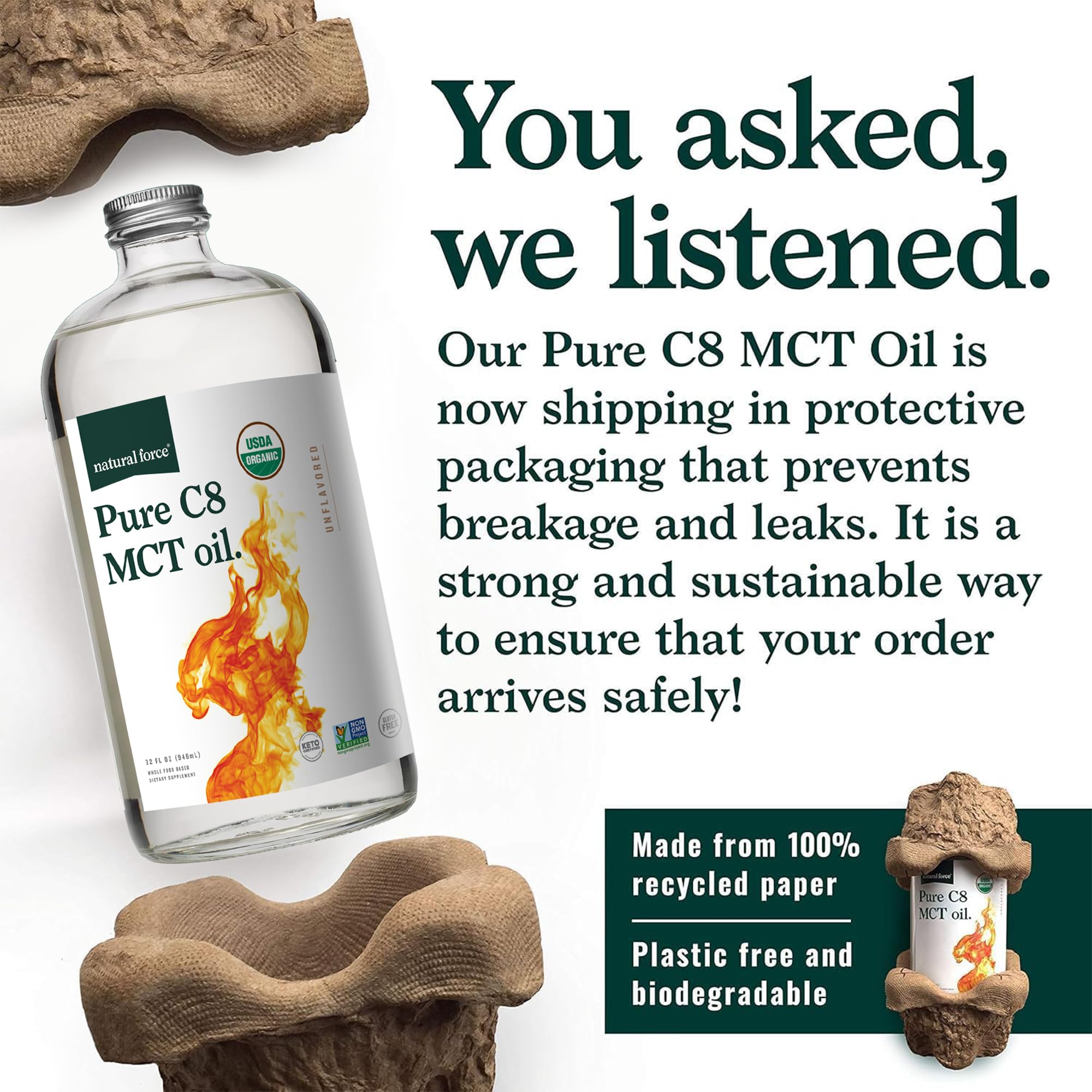 Natural Force C8 MCT Oil poured into coffee for keto-friendly energy.