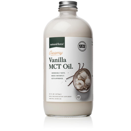 Natural Force Creamy Vanilla MCT Oil bottle, 16 oz glass