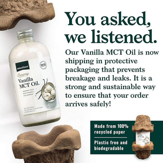 Creamy Vanilla MCT Oil being stirred into coffee