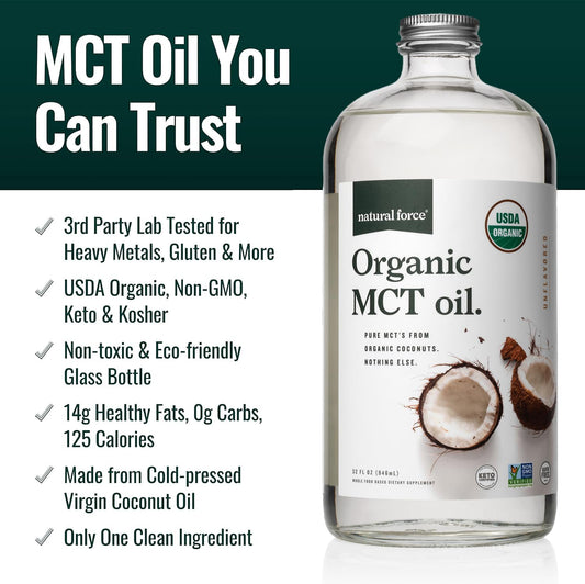 Natural Force Organic MCT Oil 32 oz glass bottle back label view