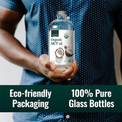 Recyclable aluminum cap on Natural Force MCT Oil bottle.