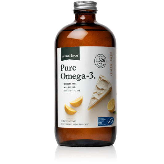 Natural Force Pure Omega-3 Lemon Cake liquid bottle front, 16 oz