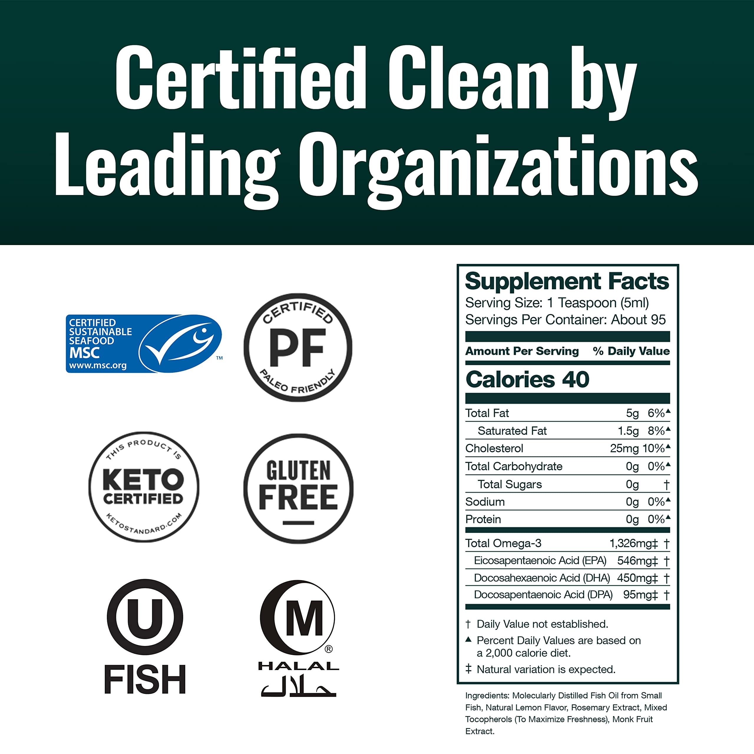 Natural Force Pure Omega-3 lab-tested label communicates purity and potency