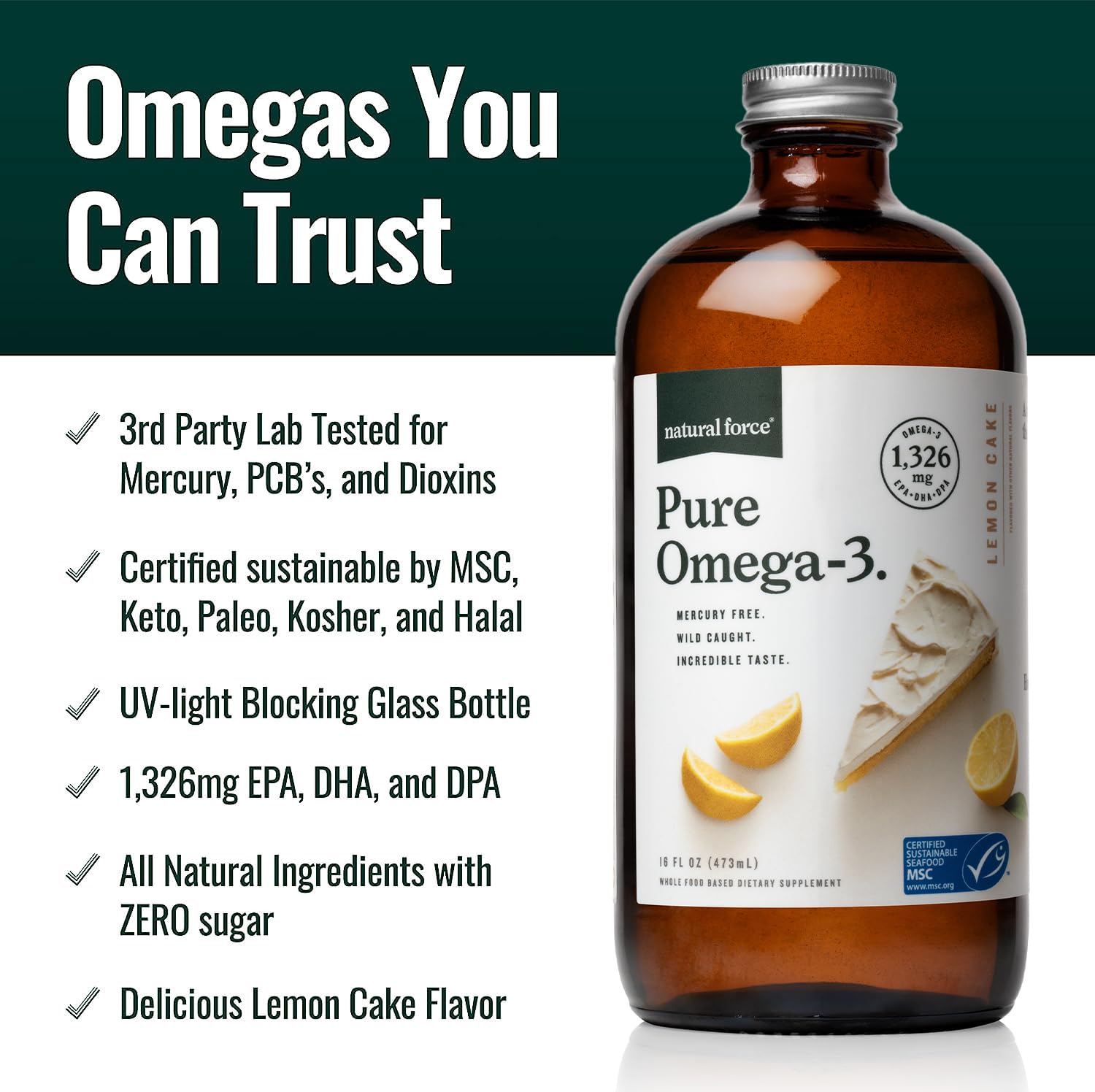 Natural Force Omega-3 lemon spoon highlighting convenient daily use