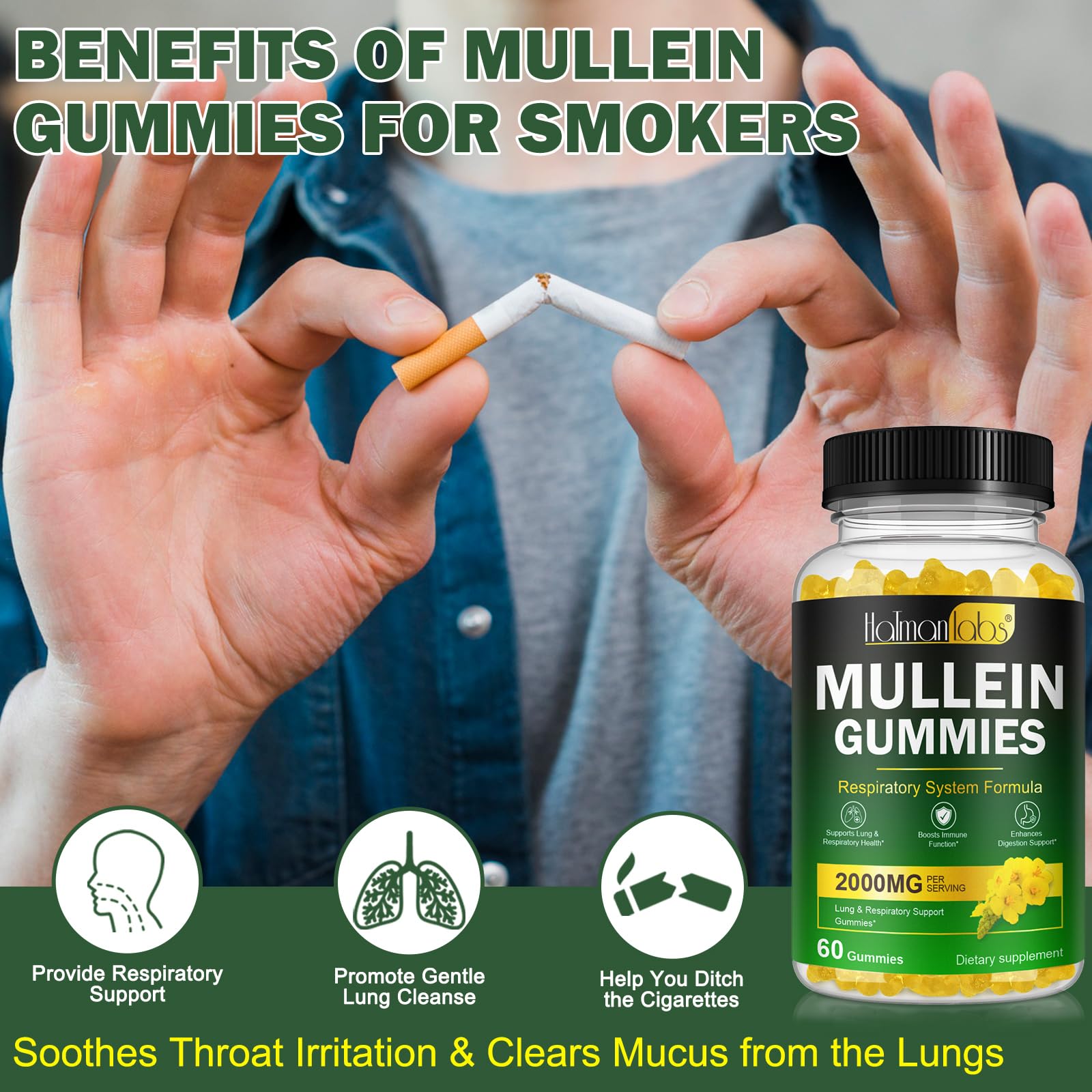 Natural ingredients label on mullein gummies package