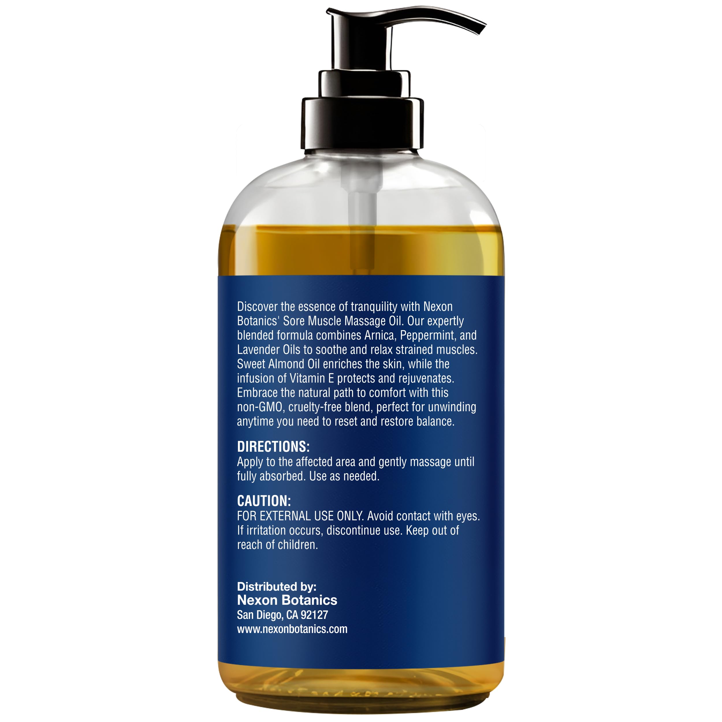 Natural ingredients panel showing arnica, peppermint, and lavender