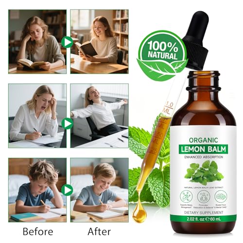 Clear bottle showing Lemon Balm tincture with natural liquid