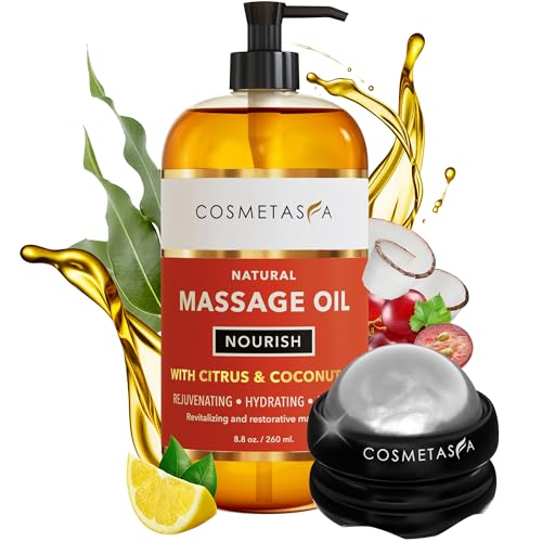 Natural Nourishing Massage Oil with Roller Ball – 8.8 oz bottle
