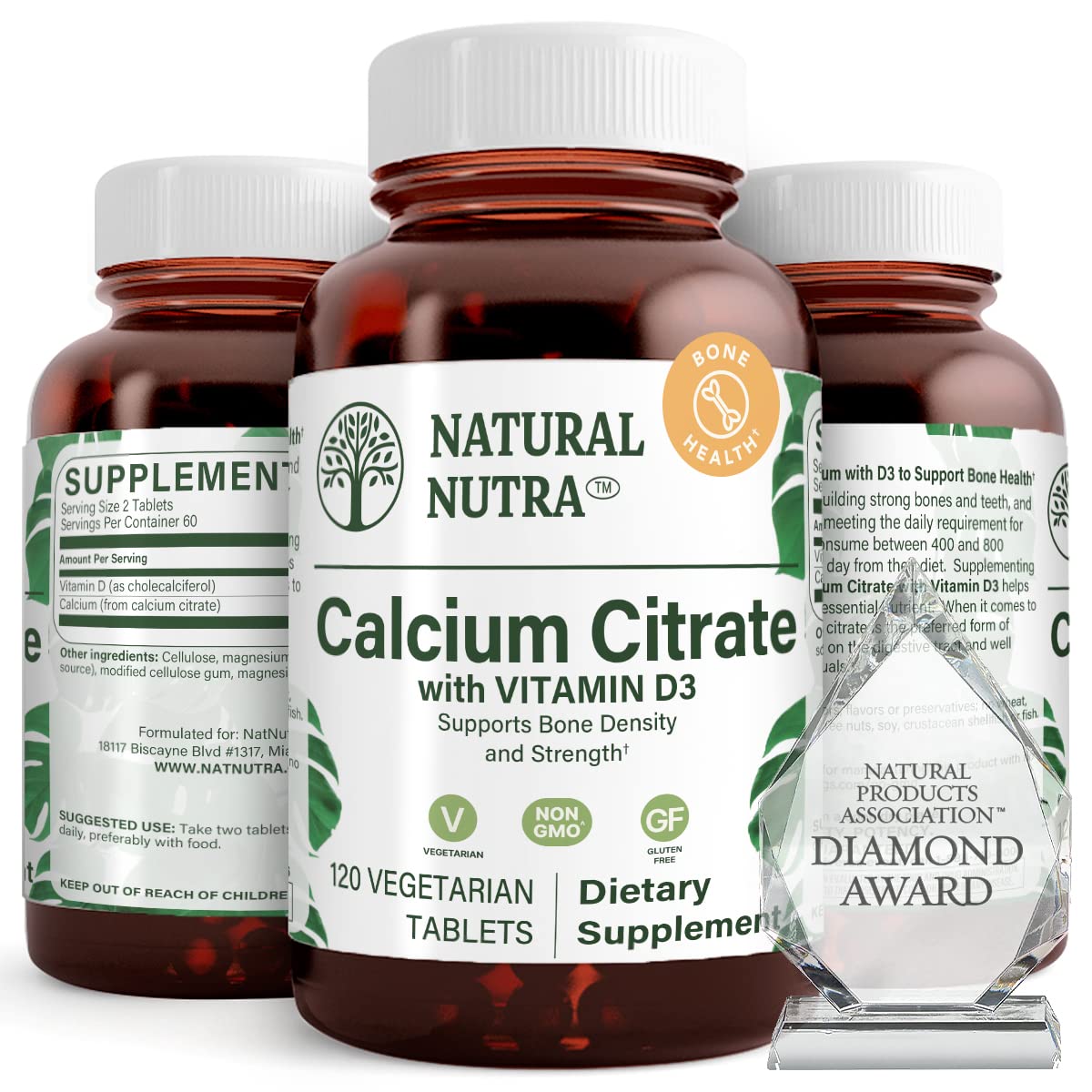 Front view of Natural Nutra Calcium Citrate with Vitamin D3 bottle
