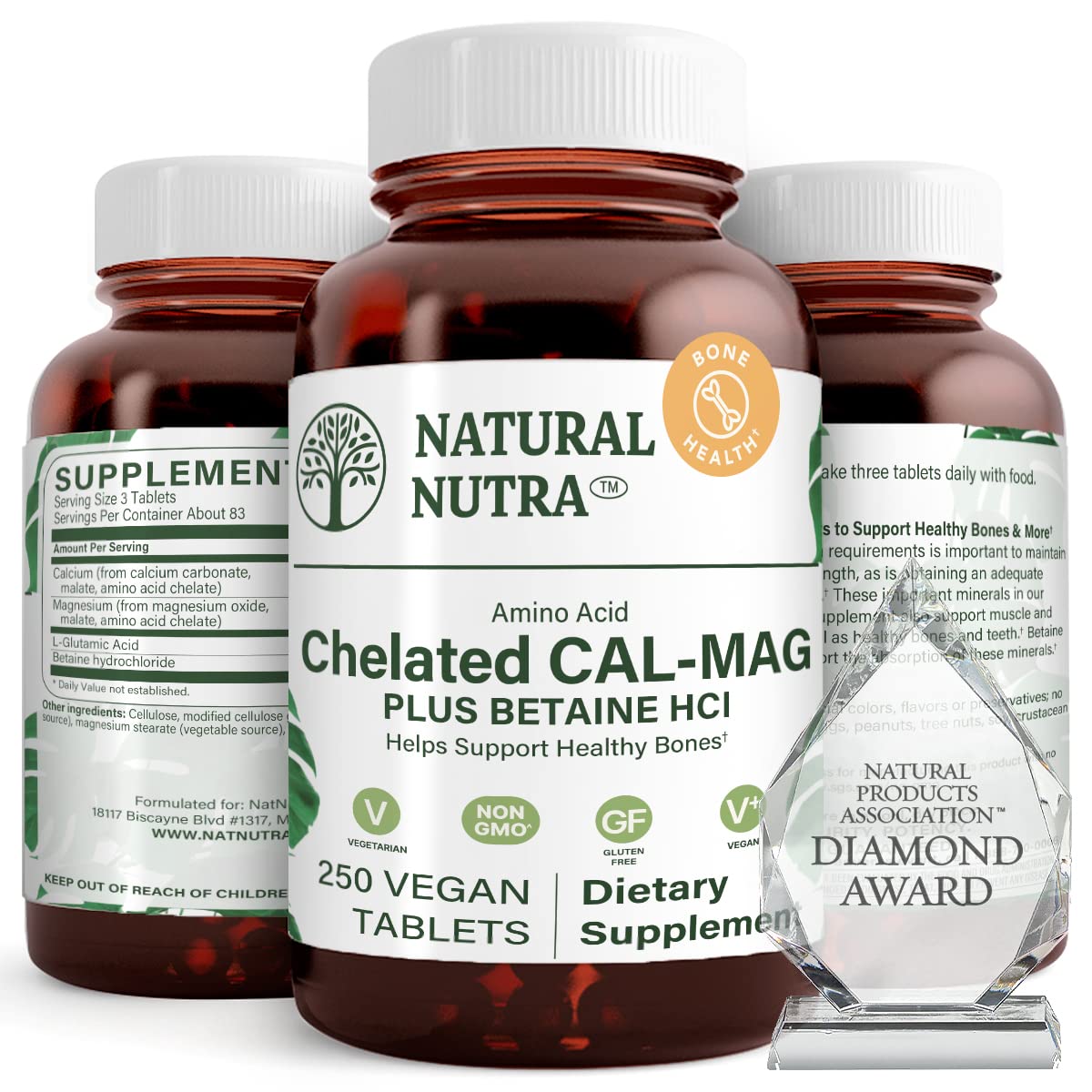 Natural Nutra Chelated Calcium Magnesium 1000/500 mg vegan tablets front view