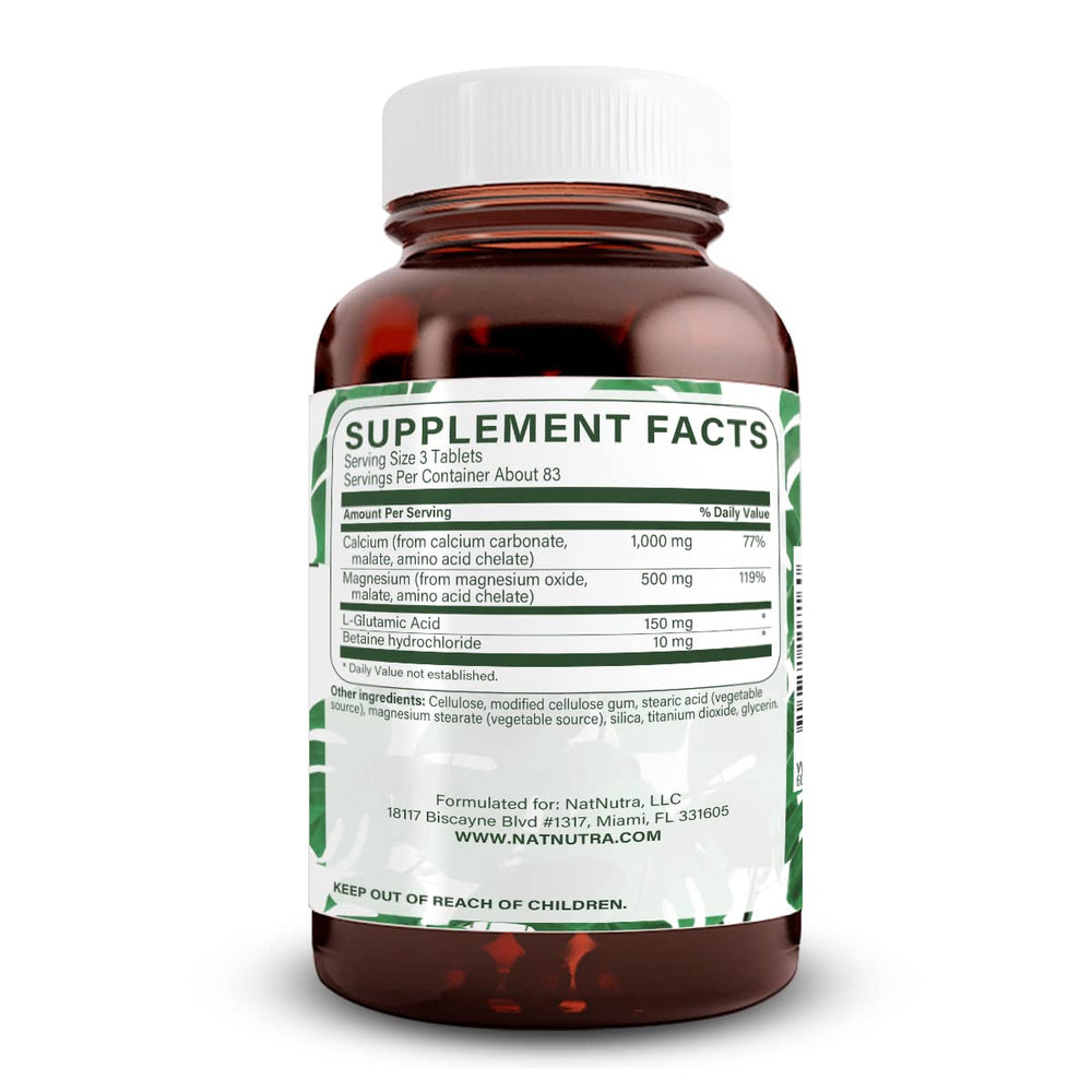 Amber glass bottle of Natural Nutra chelated calcium magnesium