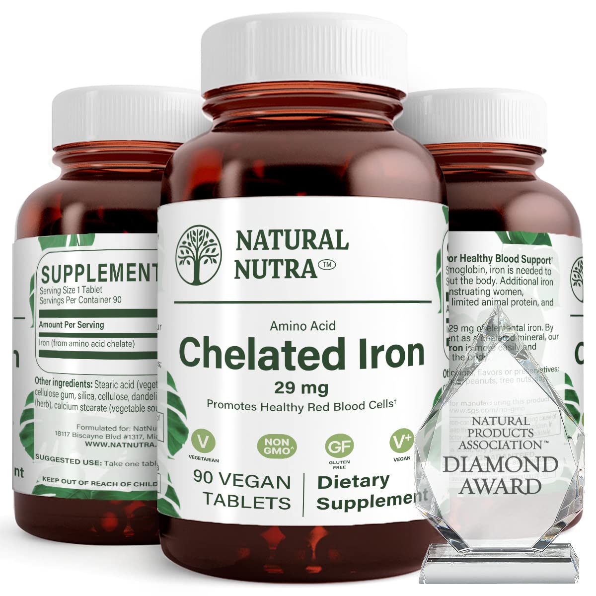 Natural Nutra Chelated Iron 90-tablet bottle label