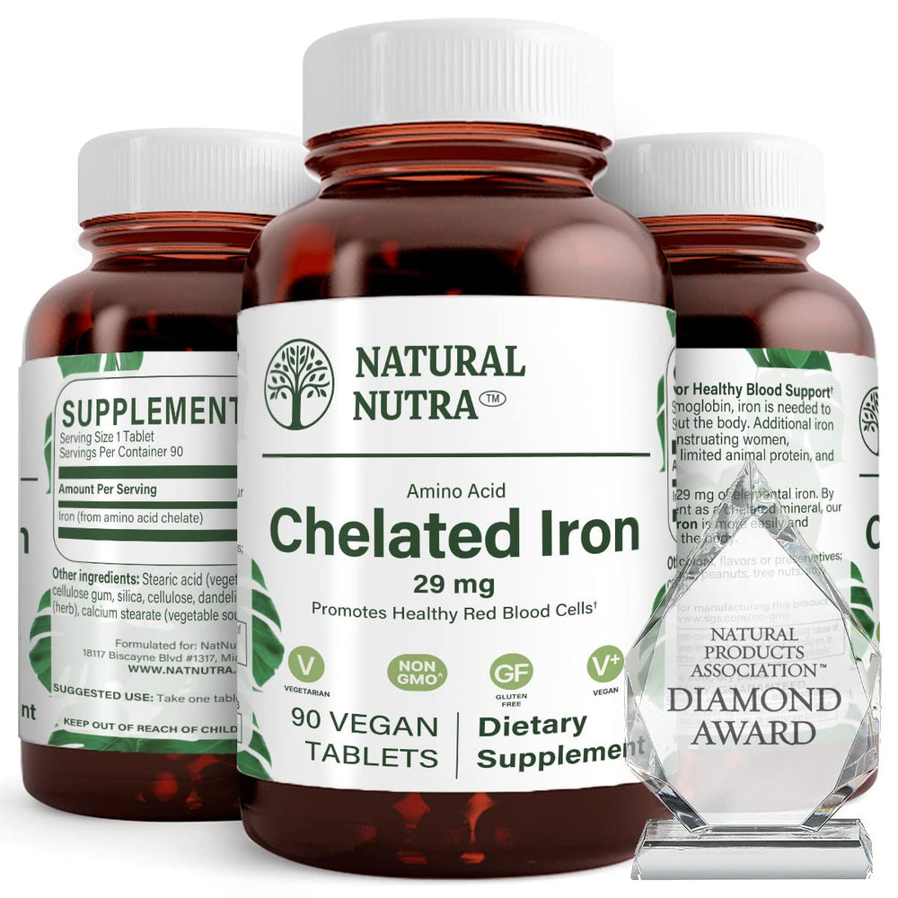Natural Nutra Chelated Iron 90-tablet bottle label