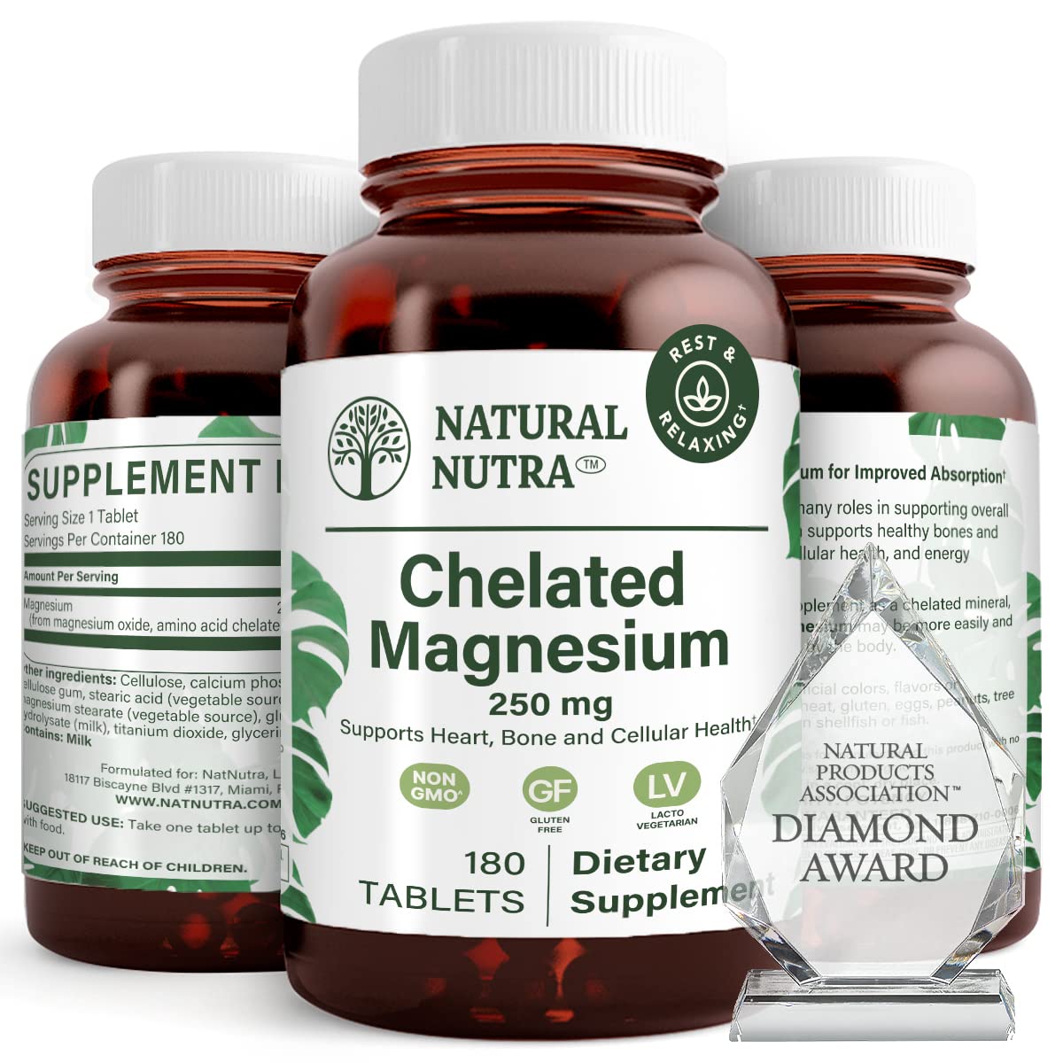 Bottle of Natural Nutra Chelated Magnesium Oxide 250 mg