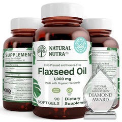 Natural Nutra Flaxseed Oil Softgels bottle with 90 capsules