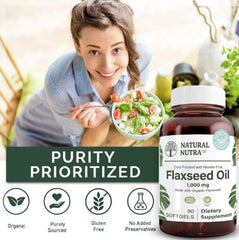 Front view of Natural Nutra Flaxseed Oil Softgels bottle