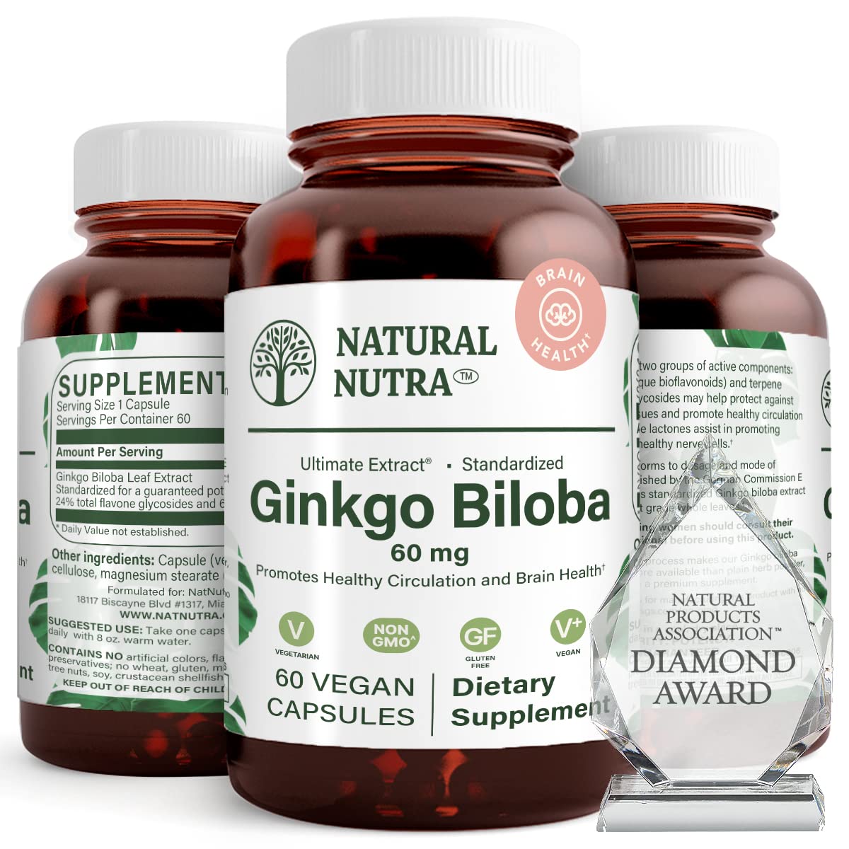 Natural Nutra Ginkgo Biloba bottle with 60 capsules