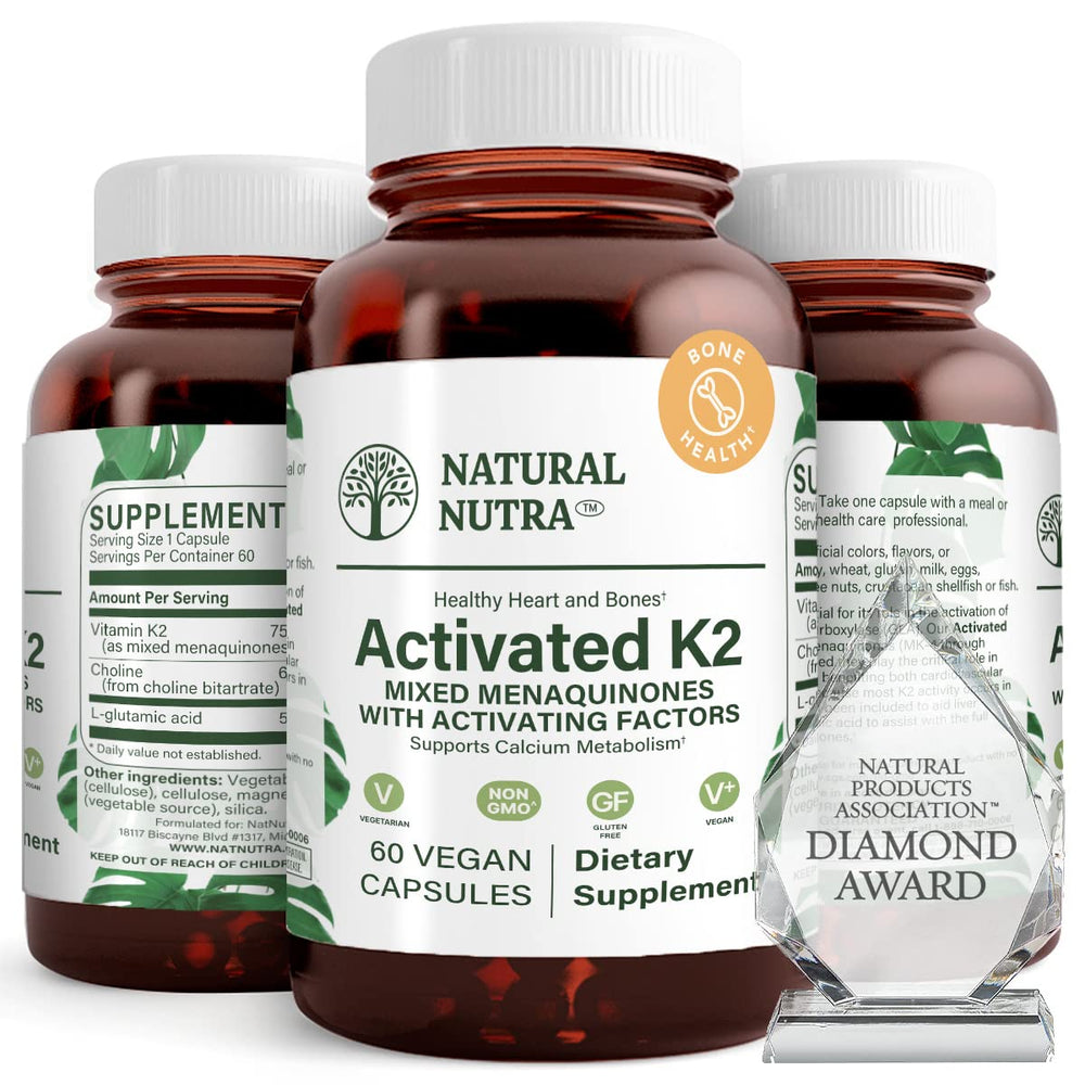 Bottle of Natural Nutra Full Spectrum Vitamin K2 75 mcg, 60 capsules