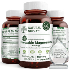 Front view of Natural Nutra Magnesium Chewable bottle with label