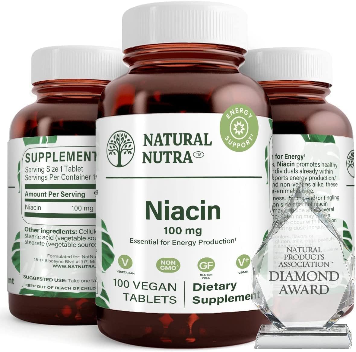 Bottle of Natural Nutra Niacin 100 mg 100 tablets