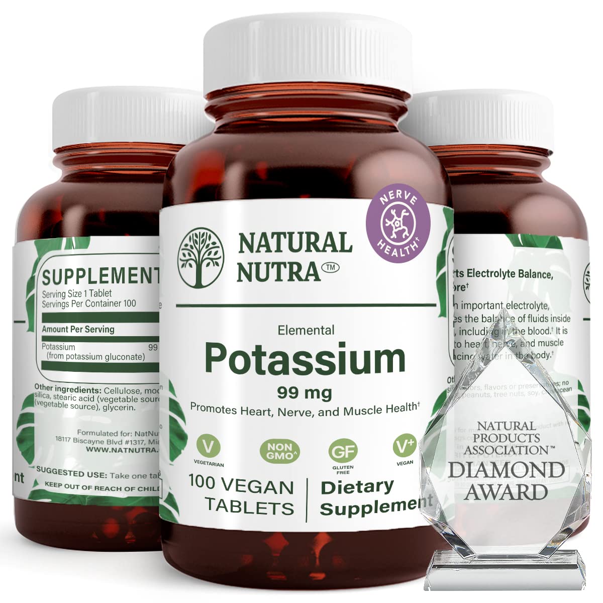 Natural Nutra Potassium Gluconate 99 mg vegan tablets bottle