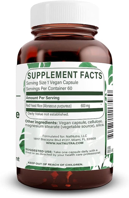 Back panel with supplement facts for Natural Nutra Red Yeast Rice Extract 2-pack