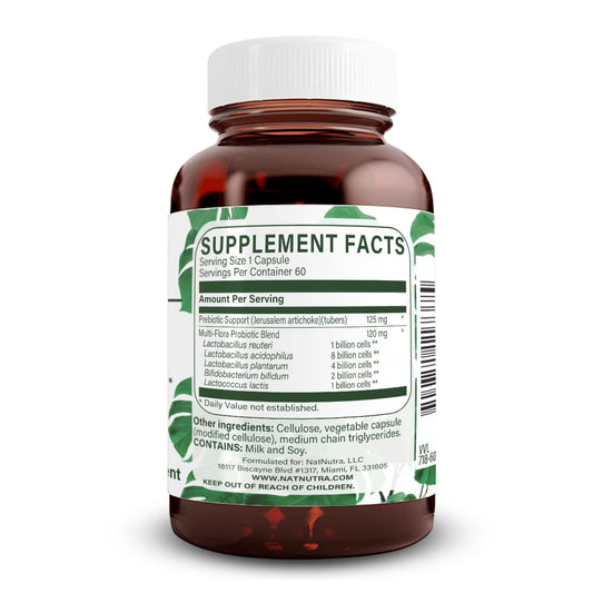 Bottle label featuring multi-strain probiotic blend