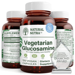Front view of Natural Nutra vegan Glucosamine Hydrochloride 750mg 120 capsules package