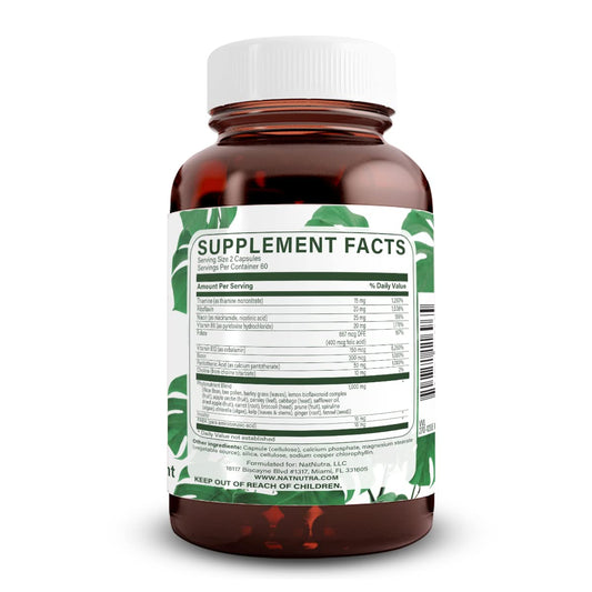 Back label showing nutrition facts for Natural Nutra Vitamin B Complex.