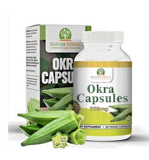 Bottle of Natural Okra Capsules 750 mg – 60 Vegetarian Capsules