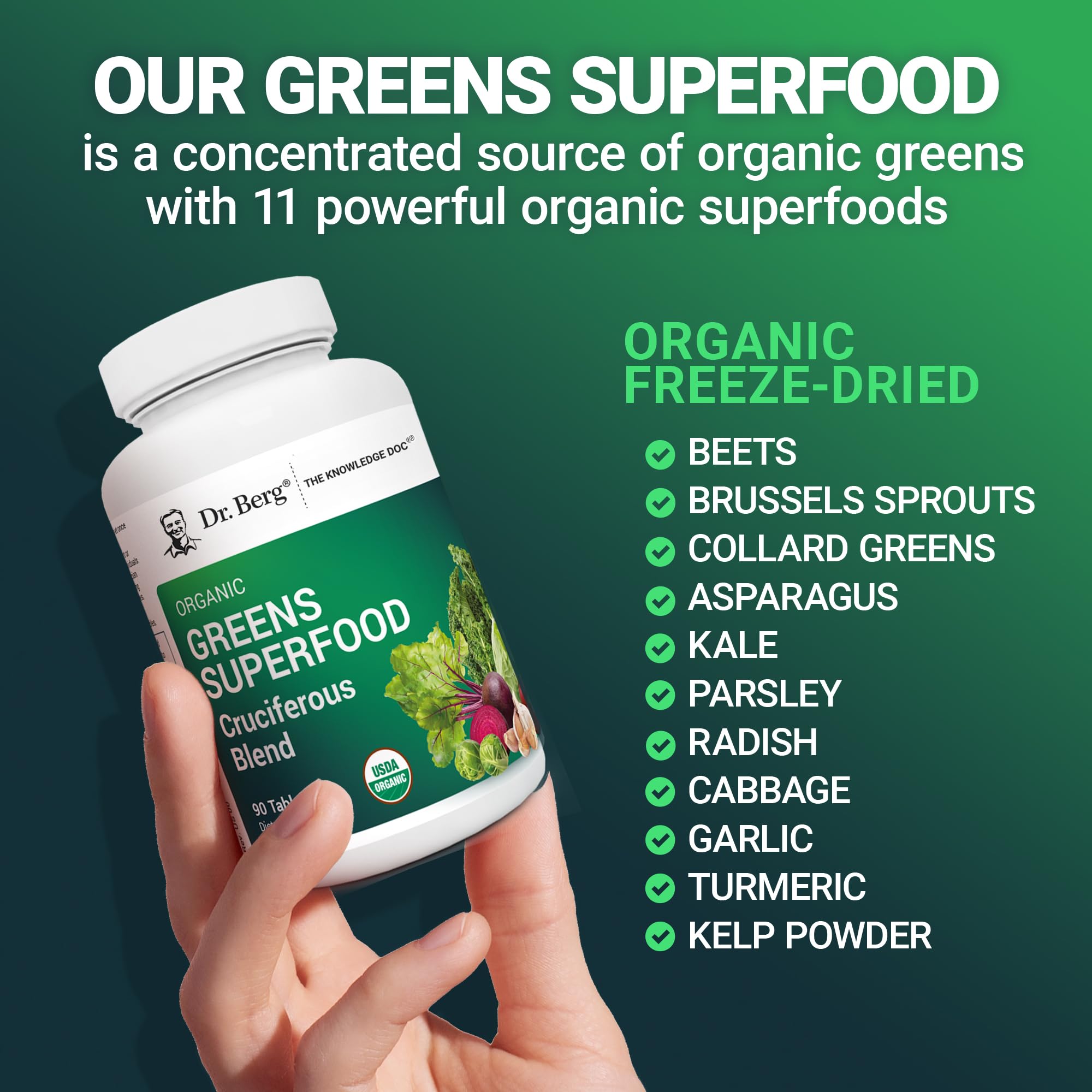 Natural organic ingredients used in greens tablets