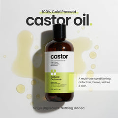 Natural Outcome castor oil with dropper enables precise, mess-free brow and lash care.