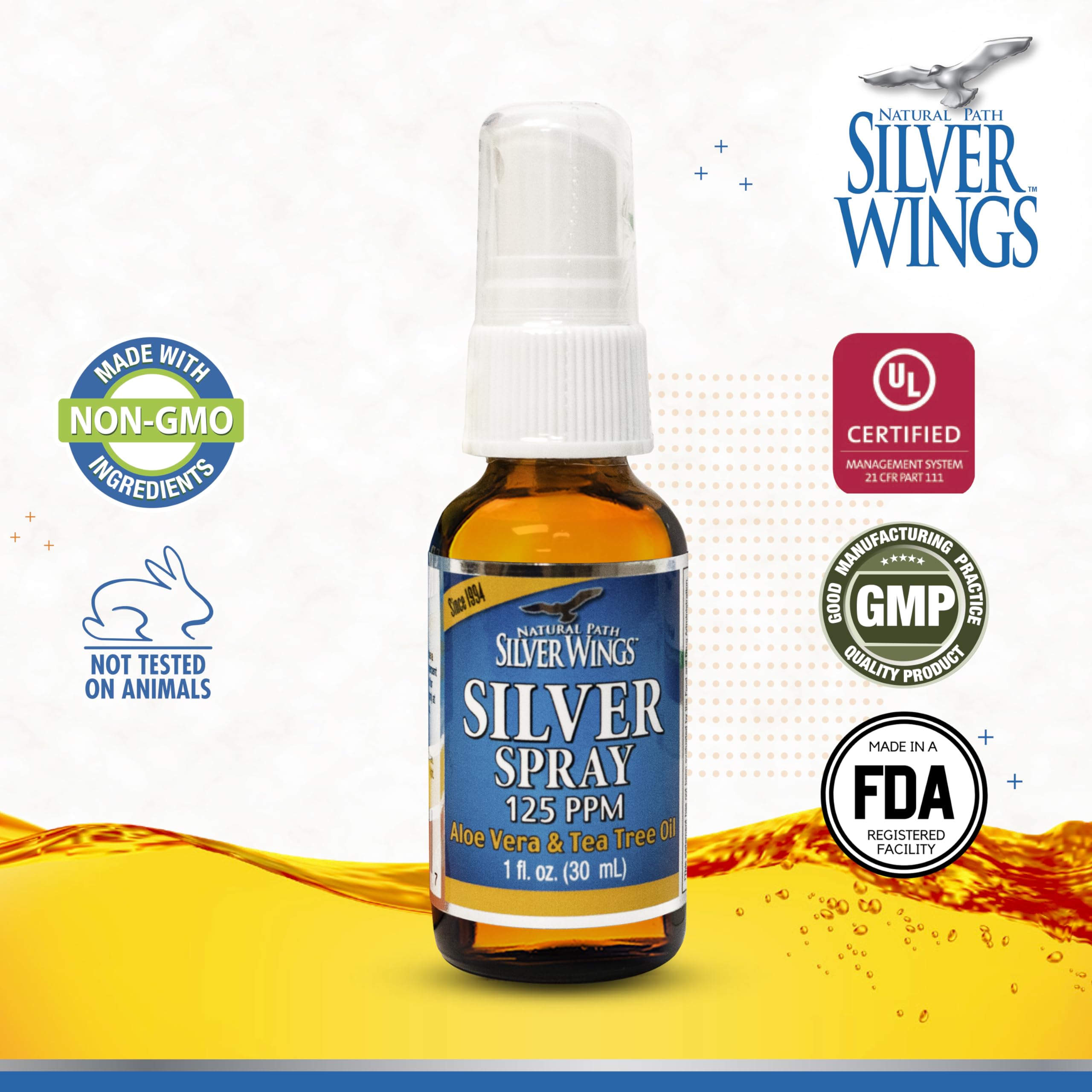 Close-up of 125ppm silver spray bottle label