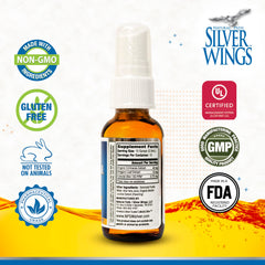 Label of Natural Path Silver Wings colloidal silver with 150ppm and herbal blend