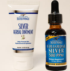 Amber glass bottle of Natural Path Silver Wings Colloidal Silver 500 ppm (1 oz)