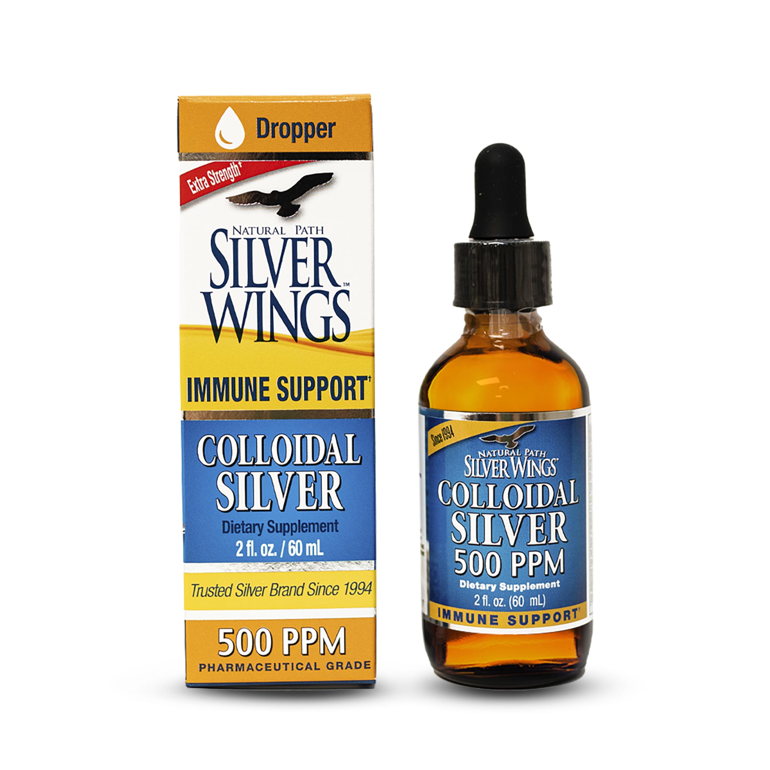 Natural Path Silver Wings Colloidal Silver 500ppm 2oz dropper bottle