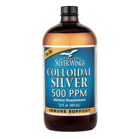 32 oz bottle of Natural Path Silver Wings colloidal silver 500ppm