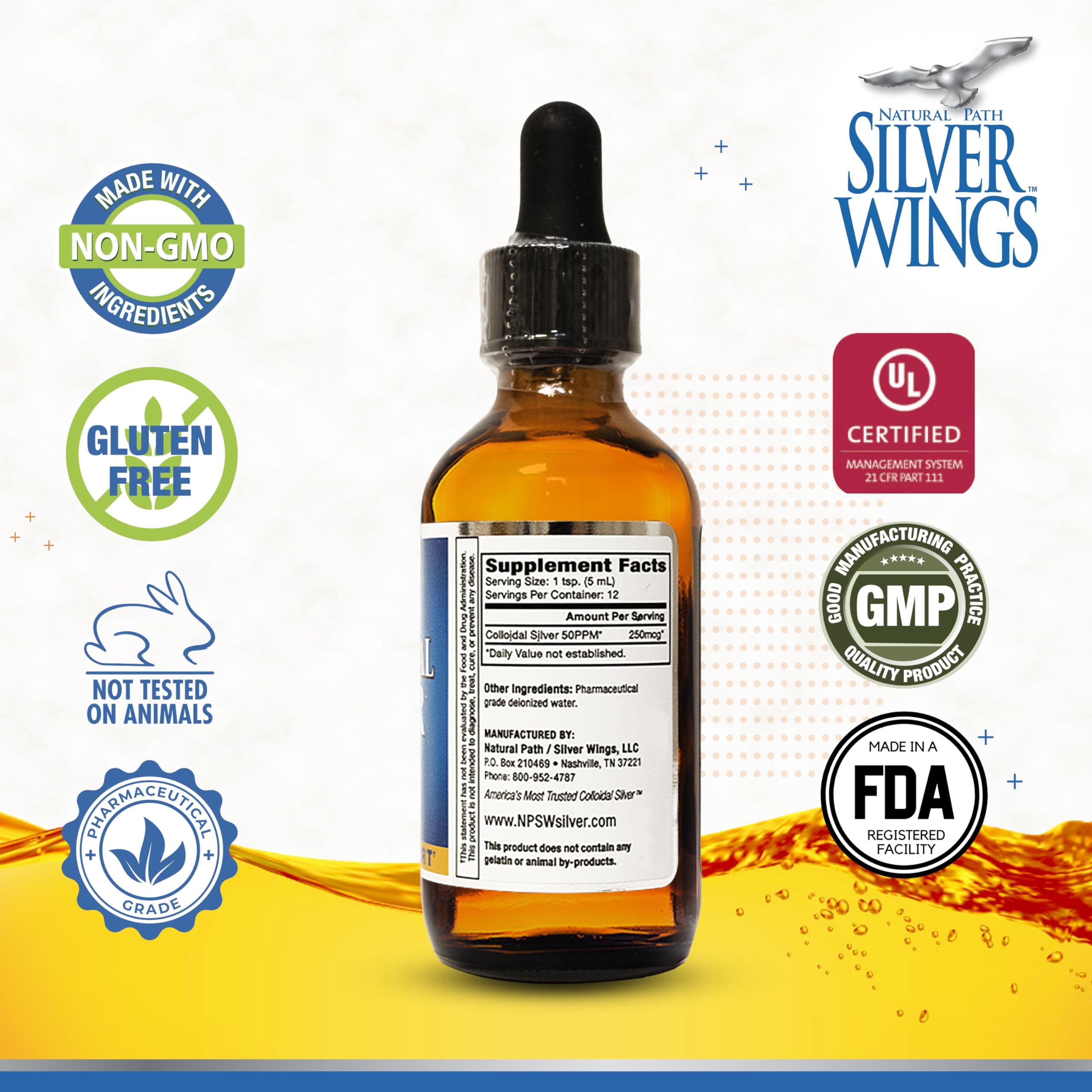Colloidal silver 50ppm 2 oz dropper bottle label